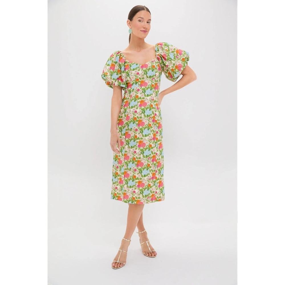 HYACINTH HOUSE Green Multi Begonia Floral Sallie Midi Dress Size S Spring Summer